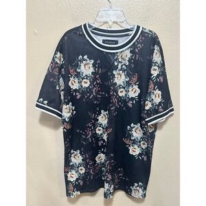 Pacsun Los Angeles Mens Floral Print T-Shirt‎ Black White Trimmed Short Sleeve
